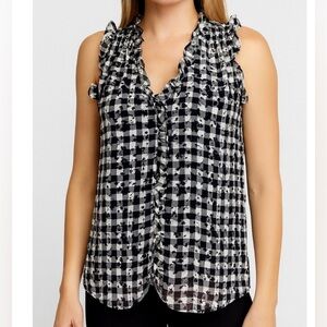 LAUNDRY BY SHELLI SEGAL Women top blouse ruffle Gingham ruffle button up SZ SM